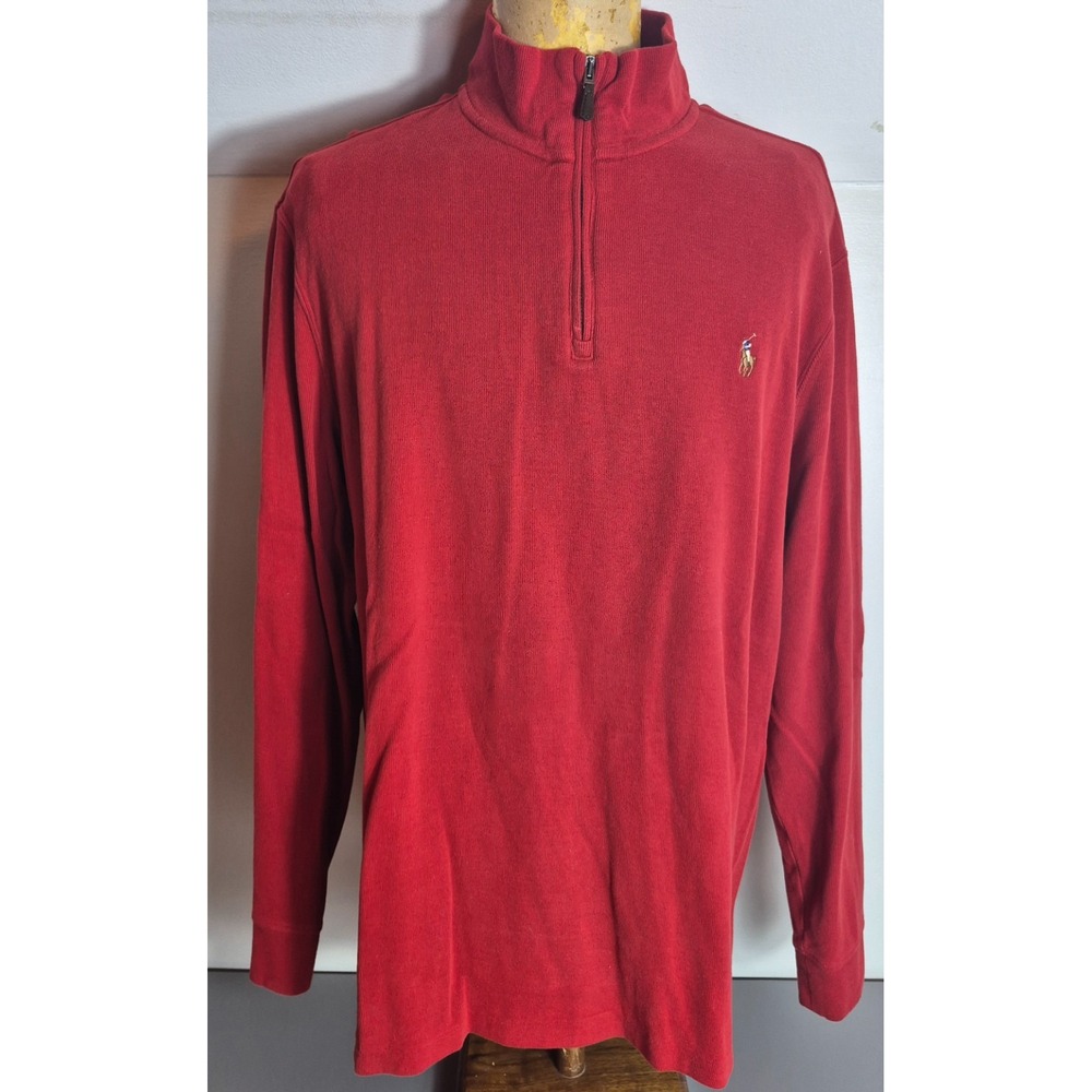 Polo Ralph Lauren Mens 1/4 Quarter-Zip Estate Rib Pullover Sweater XL Red